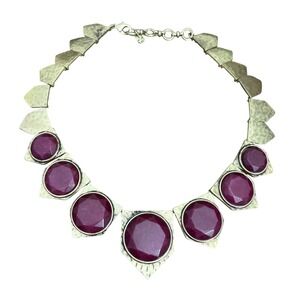 Lucky Brand Statement Bib Necklace Antique Gold Tone Red Geometric